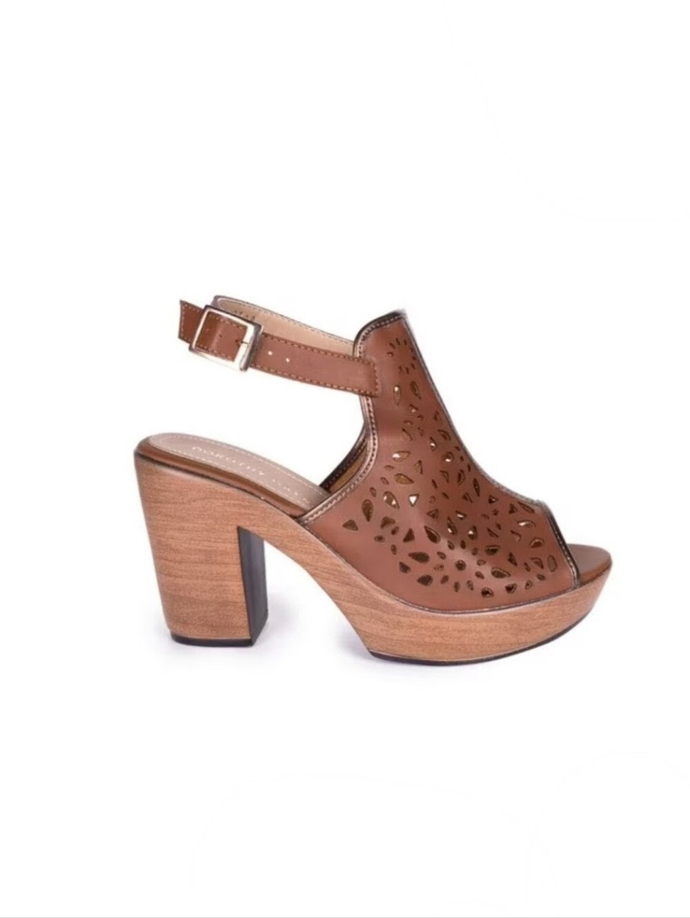 Dorothy Gaynor Lady Leather Platform Block Heel Sandals in Coffee Size 6.5/7 - Picture 1 of 15